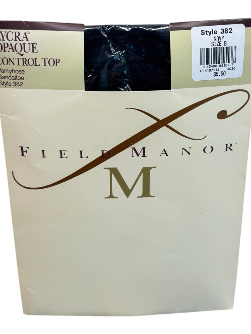 1992 Field Manor Lycra Opaque Control Top Pantyhose Style 382 Navy Size B